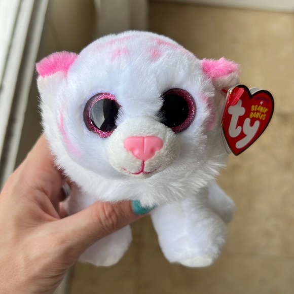 TY Beanie Baby Babies White Tiger Tabor Sparkle Pink Big Eyes Plush - Picture 2 of 10